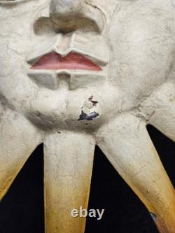 Panneau en métal vintage/antique double face avec soleil à visage, psychique, occulte, allemand