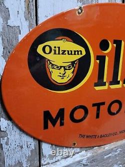 Panneau en porcelaine Oilzum vintage 24 double face huile pour moteur station-service aux États-Unis