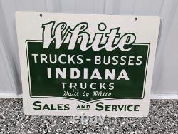 Panneau en porcelaine RARE double face VENTES DE CAMIONS DE BUS TRUCKS INDIANA CAMIONS BLANCS