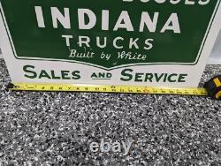 Panneau en porcelaine RARE double face VENTES DE CAMIONS DE BUS TRUCKS INDIANA CAMIONS BLANCS