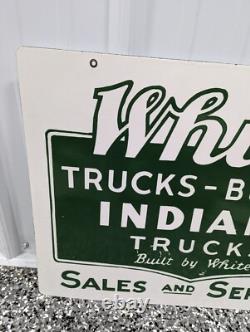 Panneau en porcelaine RARE double face VENTES DE CAMIONS DE BUS TRUCKS INDIANA CAMIONS BLANCS