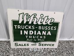 Panneau en porcelaine RARE double face VENTES DE CAMIONS DE BUS TRUCKS INDIANA CAMIONS BLANCS