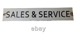 Panneau en porcelaine Vintage Vente & Service Double Face Pompe à Essence Signalisation du Milieu du Siècle