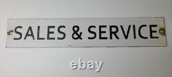 Panneau en porcelaine Vintage Vente & Service Double Face Pompe à Essence Signalisation du Milieu du Siècle