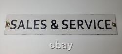 Panneau en porcelaine Vintage Vente & Service Double Face Pompe à Essence Signalisation du Milieu du Siècle