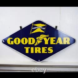Panneau en porcelaine double face Goodyear Tires avec support original 1940 TAC 044104