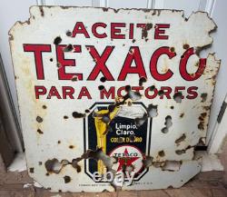 Panneau en porcelaine double face Texaco huile moteur originale rare 30x30 pouces espagnol
