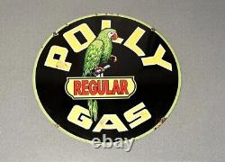 Panneau en porcelaine double face Vintage 24 Polly Parrot pour concessionnaire de voitures essence et huile