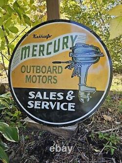 Panneau en porcelaine double face de concessionnaire de moteurs hors-bord Mercury vintage 30