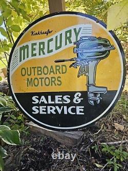 Panneau en porcelaine double face de concessionnaire de moteurs hors-bord Mercury vintage 30