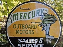 Panneau en porcelaine double face de concessionnaire de moteurs hors-bord Mercury vintage 30