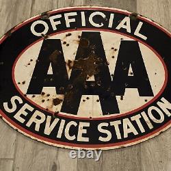 Panneau en porcelaine double face de la station-service officielle AAA d'origine