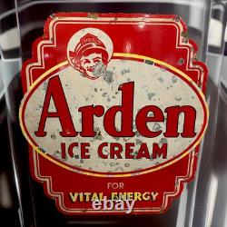 Panneau en porcelaine double face de soda fountain C. 1933 Arden Ice Cream vintage rare