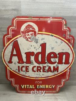 Panneau en porcelaine double face de soda fountain C. 1933 Arden Ice Cream vintage rare