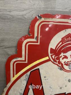 Panneau en porcelaine double face de soda fountain C. 1933 Arden Ice Cream vintage rare