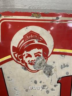 Panneau en porcelaine double face de soda fountain C. 1933 Arden Ice Cream vintage rare