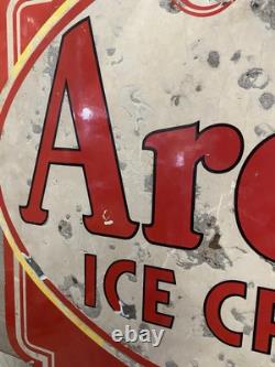 Panneau en porcelaine double face de soda fountain C. 1933 Arden Ice Cream vintage rare