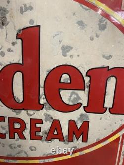 Panneau en porcelaine double face de soda fountain C. 1933 Arden Ice Cream vintage rare