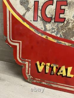 Panneau en porcelaine double face de soda fountain C. 1933 Arden Ice Cream vintage rare