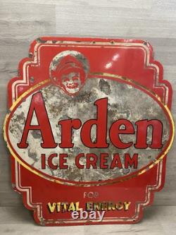 Panneau en porcelaine double face de soda fountain C. 1933 Arden Ice Cream vintage rare