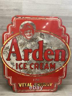 Panneau en porcelaine double face de soda fountain C. 1933 Arden Ice Cream vintage rare