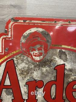 Panneau en porcelaine double face de soda fountain C. 1933 Arden Ice Cream vintage rare