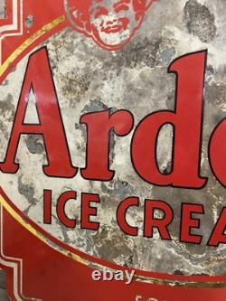 Panneau en porcelaine double face de soda fountain C. 1933 Arden Ice Cream vintage rare