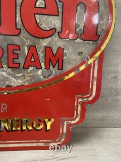 Panneau en porcelaine double face de soda fountain C. 1933 Arden Ice Cream vintage rare
