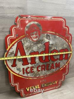 Panneau en porcelaine double face de soda fountain C. 1933 Arden Ice Cream vintage rare