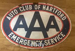 Panneau en porcelaine double face du SERVICE D'URGENCE du club automobile AAA de Hartford CT, style vintage.