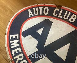 Panneau en porcelaine double face du SERVICE D'URGENCE du club automobile AAA de Hartford CT, style vintage.