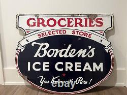 Panneau en porcelaine double face original, antique et vintage de la marque Borden's Ice Cream