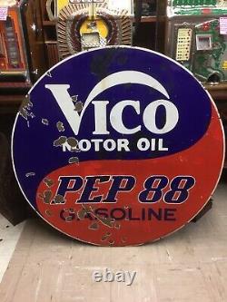 Panneau en porcelaine double face ultra rare des années 1930-40 Vico Pep88 Gasoline de 42 pouces