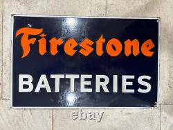 Panneau en porcelaine vintage FIRESTONE BATTERIES avec rebord Original Rare Brillant