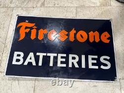 Panneau en porcelaine vintage FIRESTONE BATTERIES avec rebord Original Rare Brillant