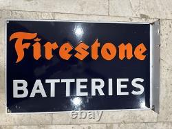 Panneau en porcelaine vintage FIRESTONE BATTERIES avec rebord Original Rare Brillant