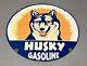 Panneau En Porcelaine Vintage Double Face Husky Gasoline Dog 24 Pour Concessionnaires D'essence/huile