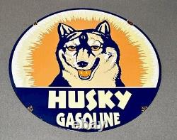 Panneau en porcelaine vintage double face Husky Gasoline Dog 24 pour concessionnaires d'essence/huile