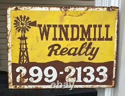 Panneau immobilier en métal vintage à double face WINDMILL REALTY, Clovis CA, maison de campagne