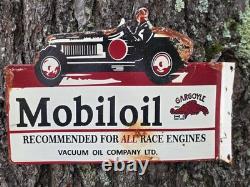 Panneau publicitaire Mobiloil double face vintage des années 1950 14 x 10