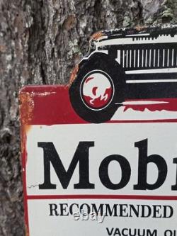 Panneau publicitaire Mobiloil double face vintage des années 1950 14 x 10