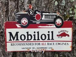 Panneau publicitaire Mobiloil double face vintage des années 1950 14 x 10