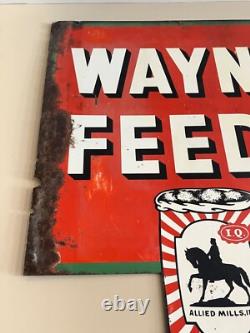 Panneau publicitaire double face Wayne Feeds original vintage de 1949