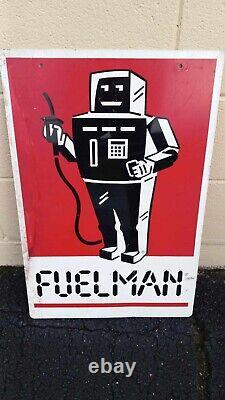 Panneau publicitaire double face d'origine VTG Fuelman Gas Station Fuel 24x16 avec robot