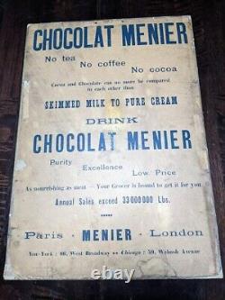 Panneau publicitaire double face original des années 1890 pour le Chocolat Menier de F. Bouisset à Paris