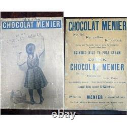Panneau publicitaire double face original des années 1890 pour le Chocolat Menier de F. Bouisset à Paris