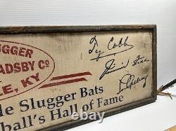 Panneau publicitaire double face pour batte de baseball Hillerich & Bradsby de style antique