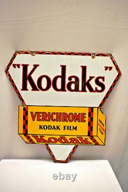 Panneau publicitaire en émail porcelainé double face Vintage Kodak Verichrome 17x17