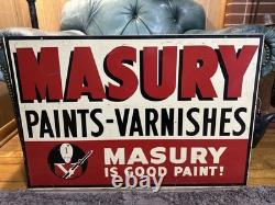 Panneau publicitaire en peinture Masury recto verso rare