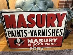 Panneau publicitaire en peinture Masury recto verso rare